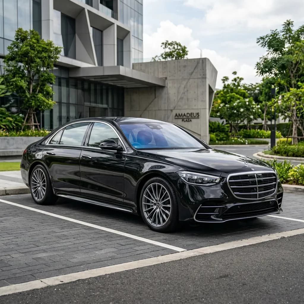 Luxury sedan waiting at Tampa International Airport commercial ground transportation zone
