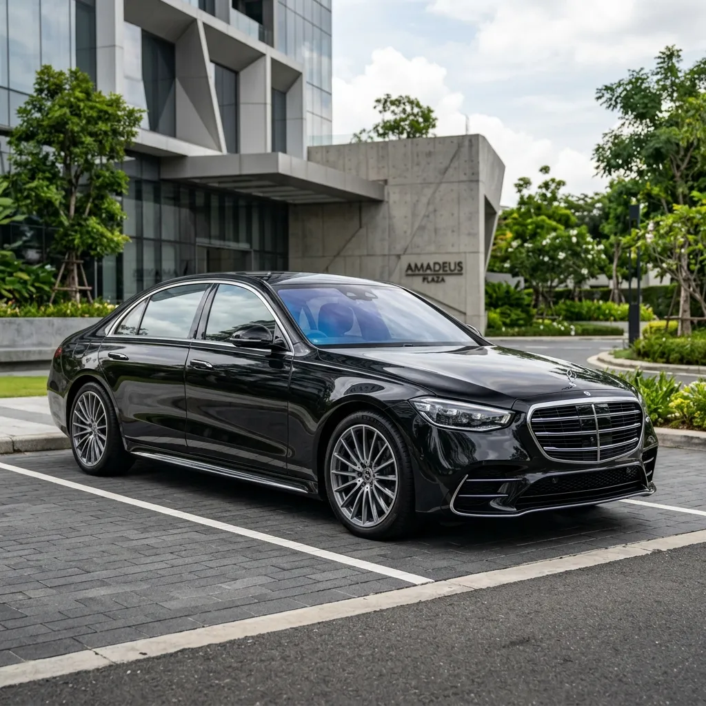 Luxury Sedan — Mercedes-Benz S-Class / BMW 7 Series, seats 3 passengers with 3 bags